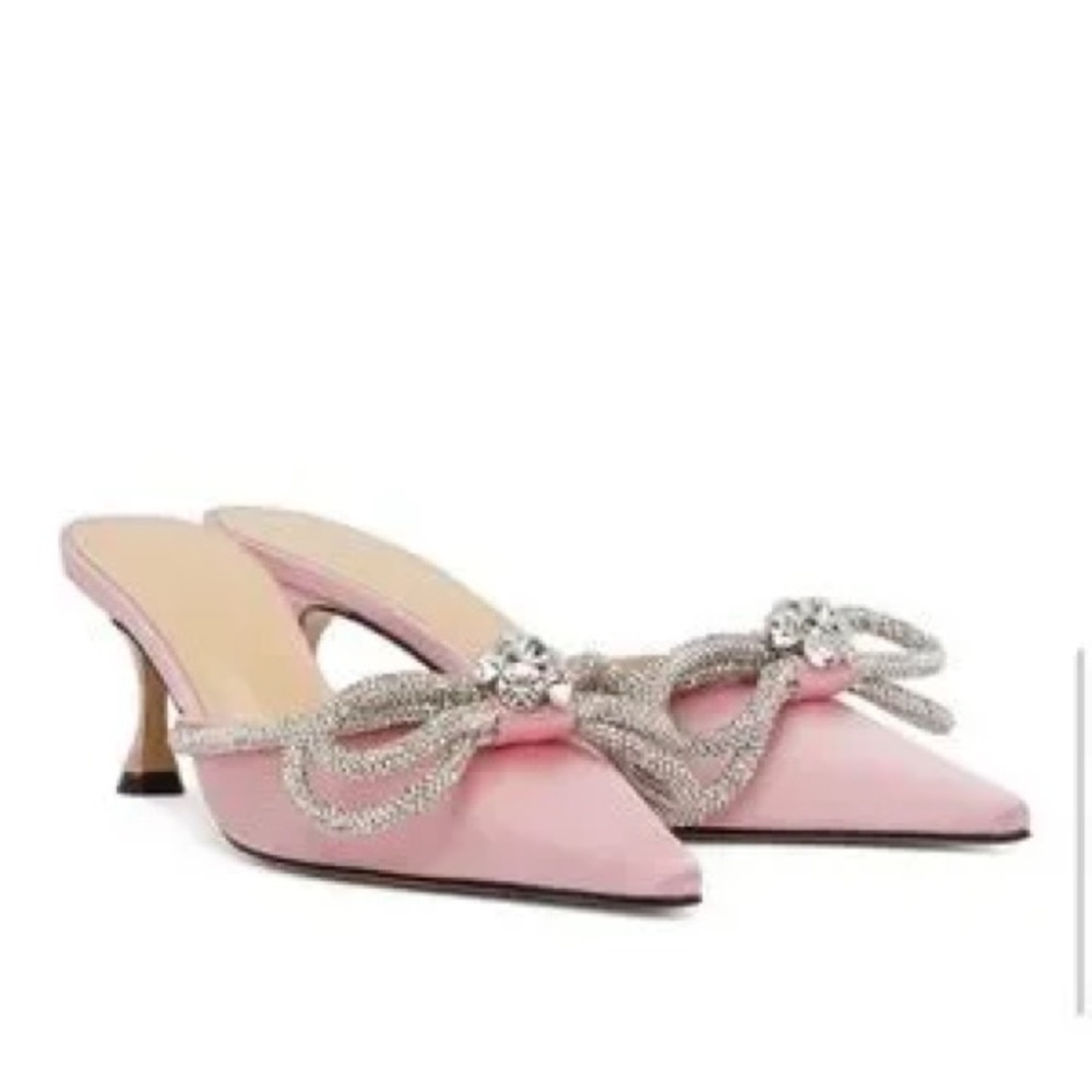 Elegant Pink Women's Mules with Rhinestone Bow